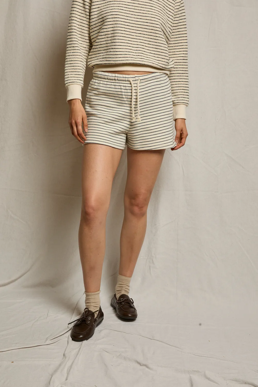 Bennie French Terry Natural/Charcoal Stripe Short