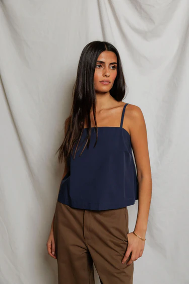 Kamora Poplin Square Neck Tank Top in Navy