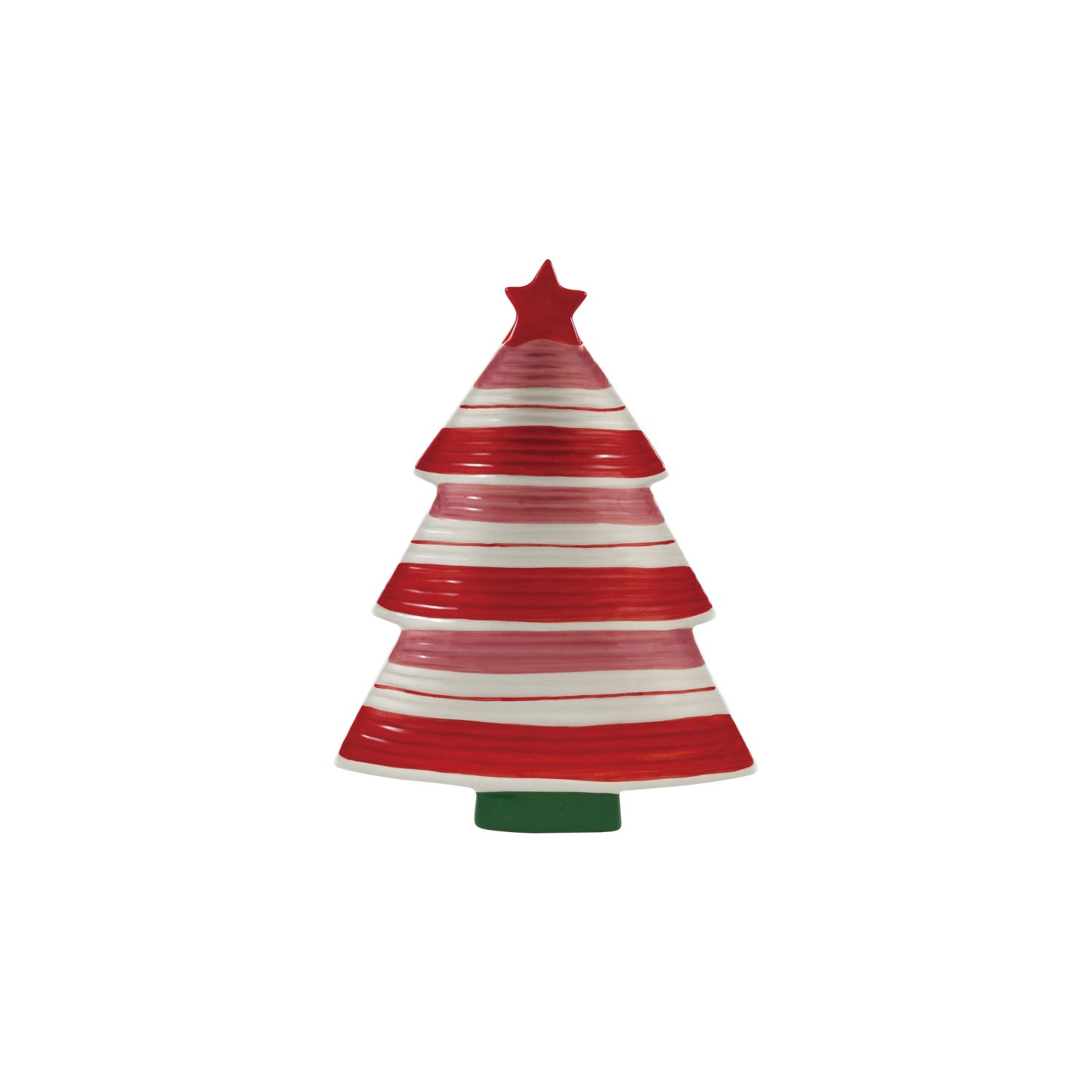 Hand-Painted Stoneware Striped Tree Platter with Star