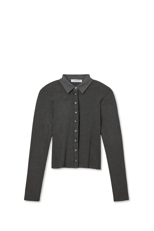 Charcoal Amee Luxe Rib Button Up Polo