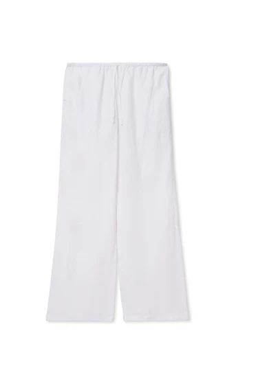 White Lorana Linen Drawstring Pant
