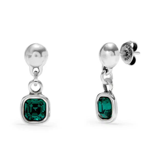 Silver Drop Earrings w/Green Crystal