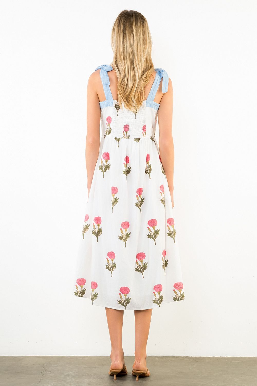 Macie Floral Tie-Strap Midi Dress
