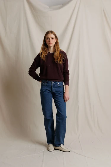 Ziggy Fleece Long Sleeve Shrunken Crewneck - Cherry Lacquer