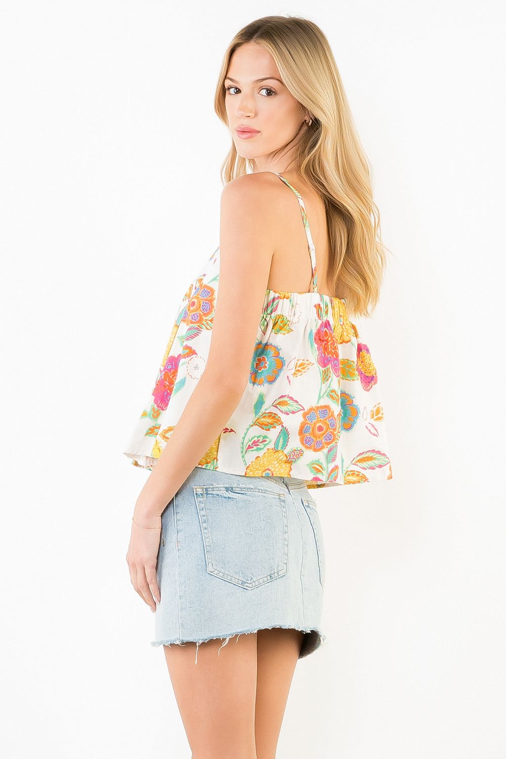 Anna Cream Floral Flowy Tank Top