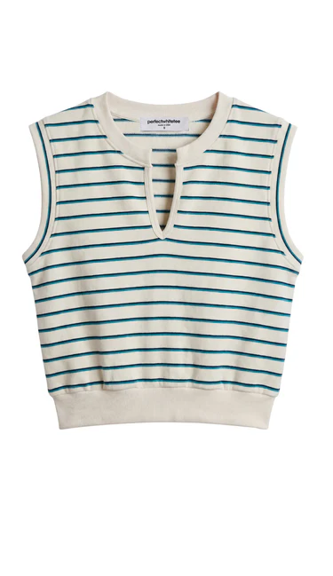 Sloane French Terry Rolled Sleeve Sweatshirt in Teal/Navy Stripe