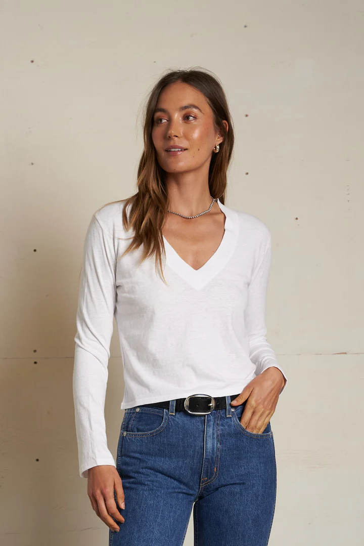 White Fiona LS Recycled V-Neck
