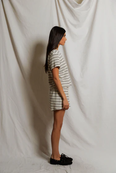 Eve Cotton Crew Neck Tee in Natural/Chocolate