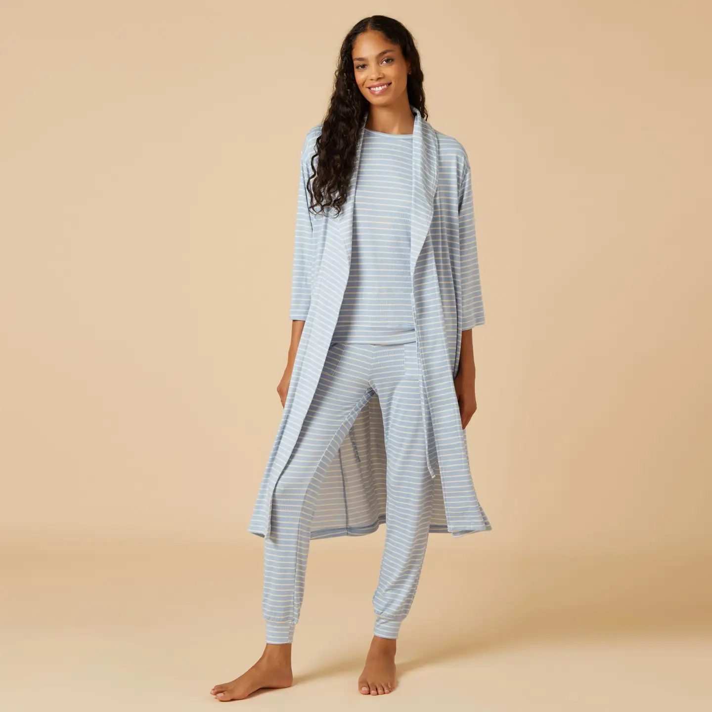 Sky Blue Stripe Dream Shawl Collar Robe