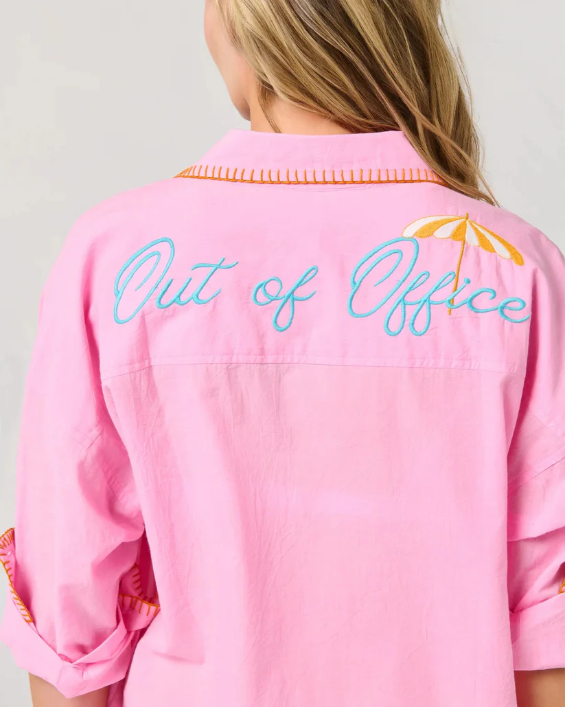 'Out of Office' Embroidered Cover-Up Shirt