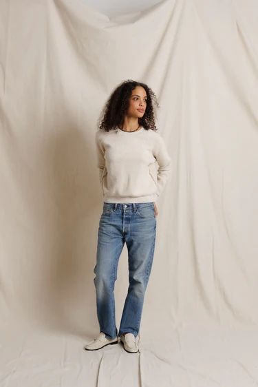 Ziggy Fleece Long Sleeve Shrunken Crewneck - Whitecap Grey