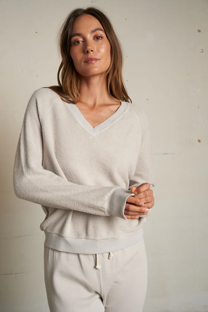 Silver Zuri Reverse Fleece V-Neck Sweatshirt