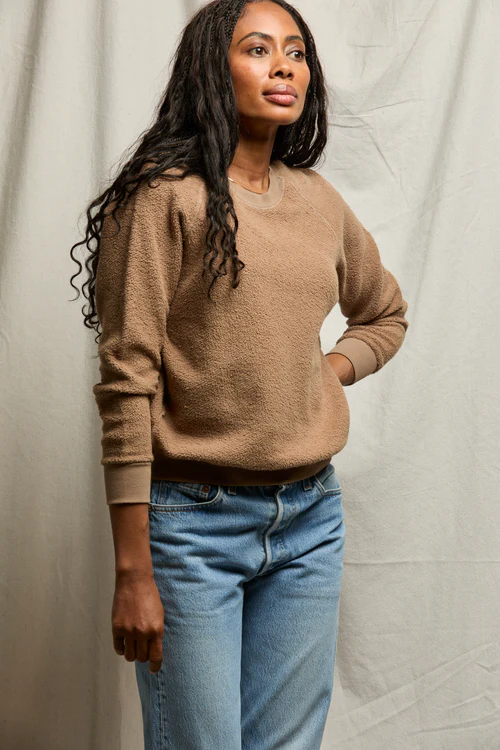 Mocha Ziggy Inside Out Fleece Shrunken Crewneck