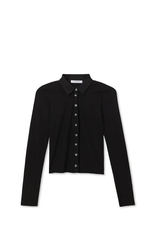 True Black Amee Luxe Rib Button Up Polo