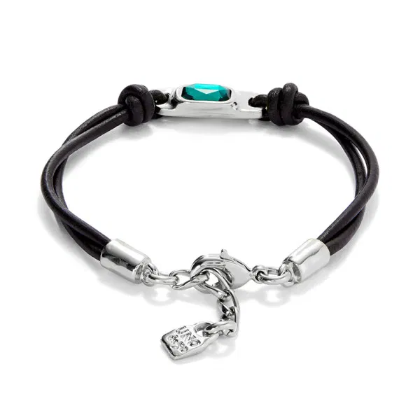 Leather Bracelet w/Green Crystal