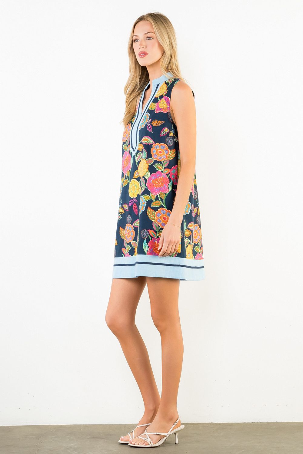 Megan Navy Sleeveless Floral Dress