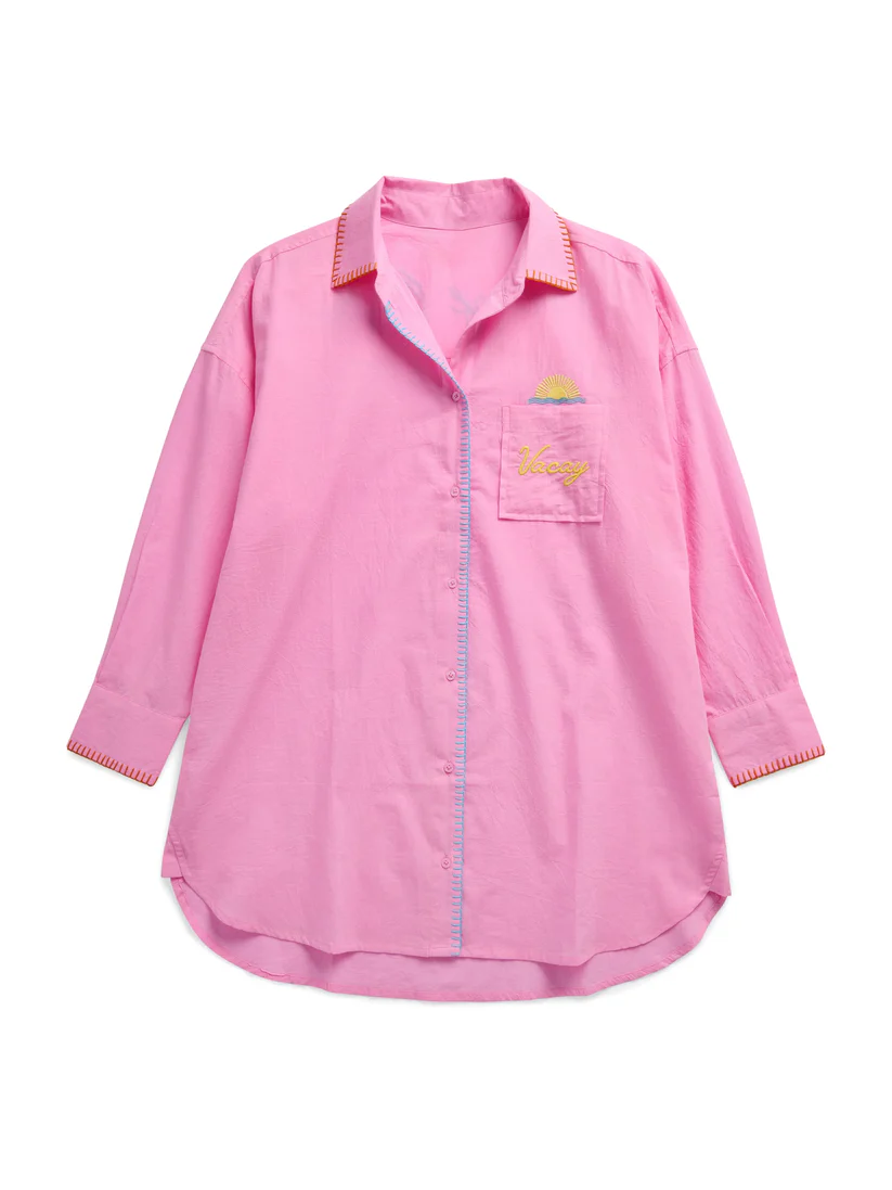 'Out of Office' Embroidered Cover-Up Shirt