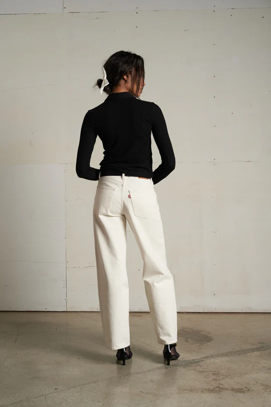 True Black Amee Luxe Rib Button Up Polo