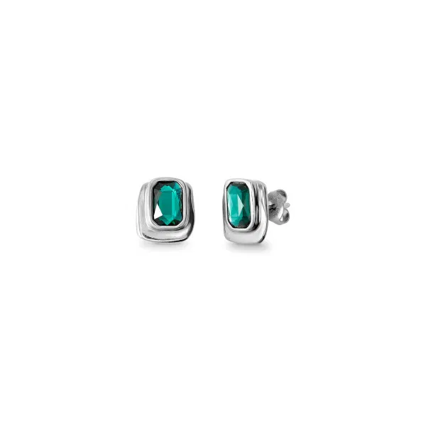 Silver Stud Earrings w/Green Crystal
