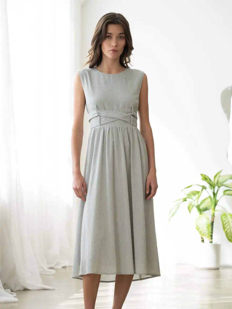 Cloudy Gray Fit & Flare Midi Dress