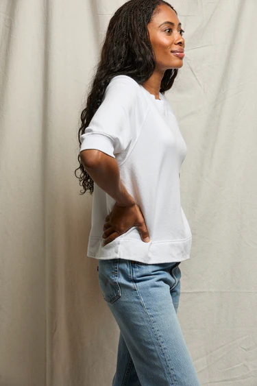 White Effie French Terry Bubble Sleeve Sweatshirt