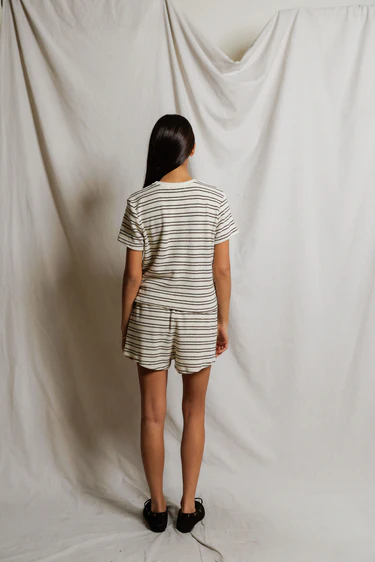 Eve Cotton Crew Neck Tee in Natural/Chocolate