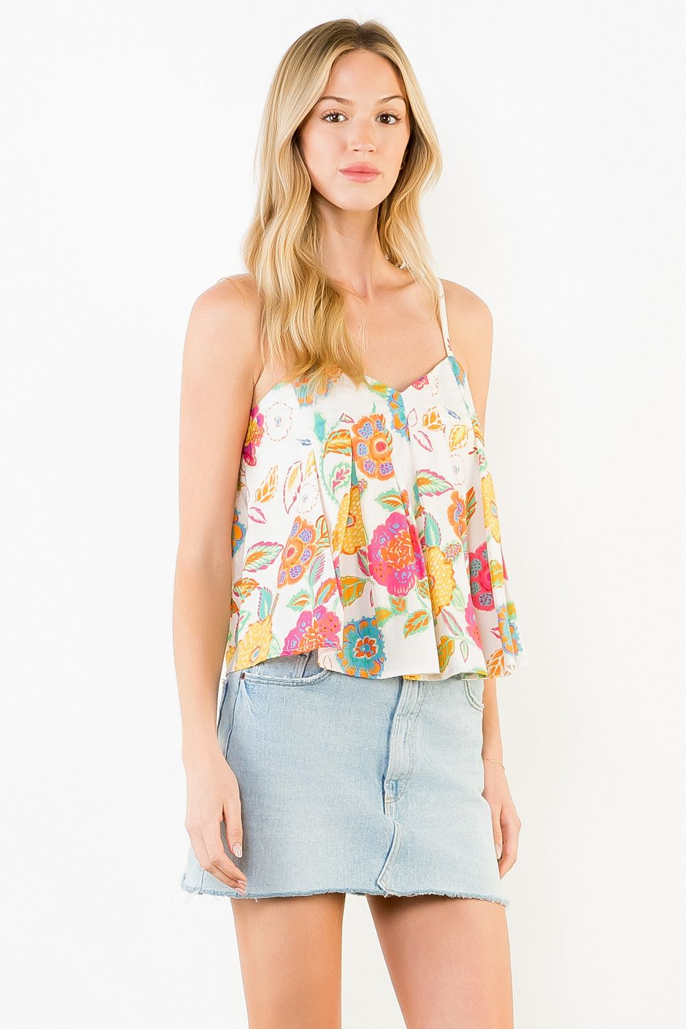 Anna Cream Floral Flowy Tank Top