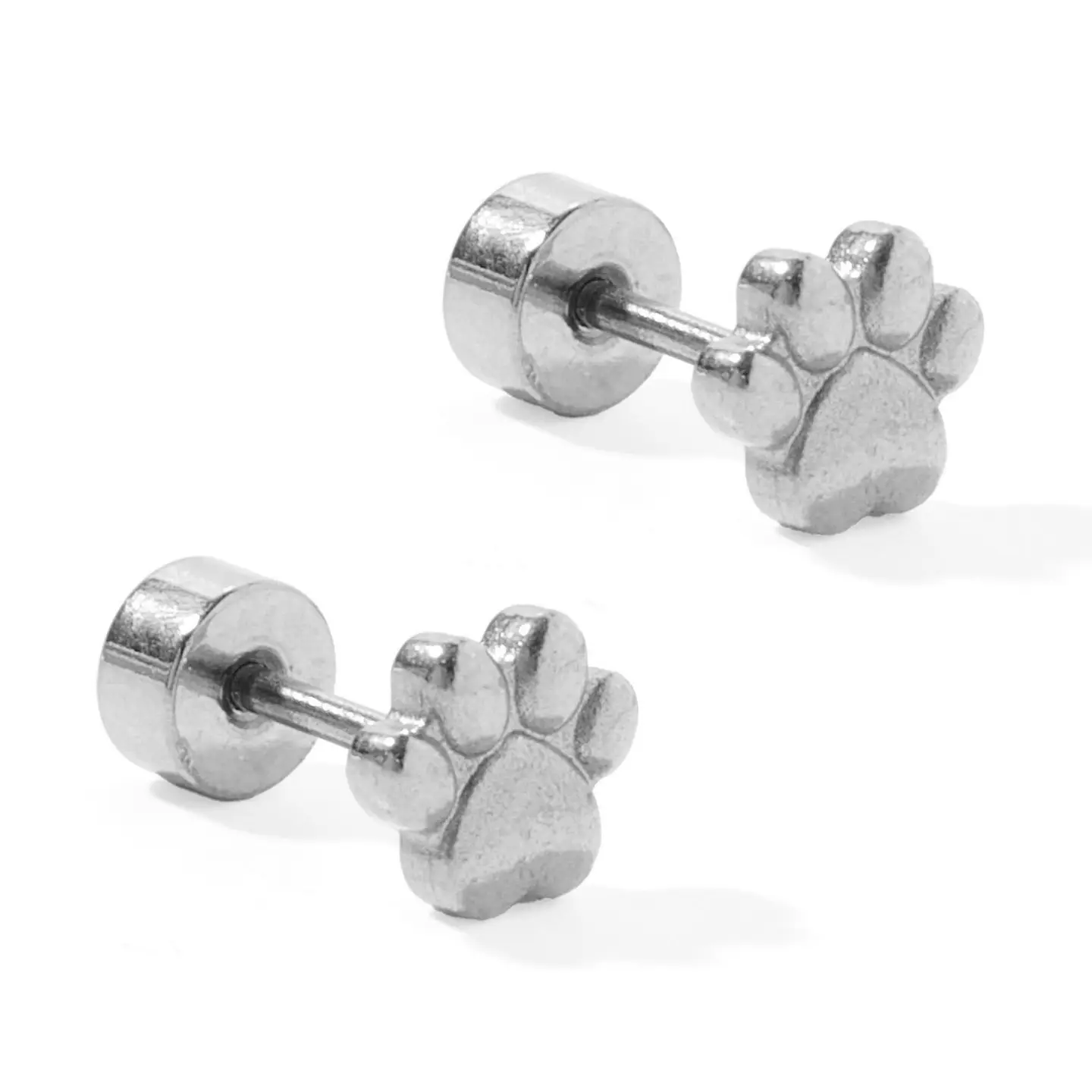 Paw Print Silver Screwback Stud Earrings