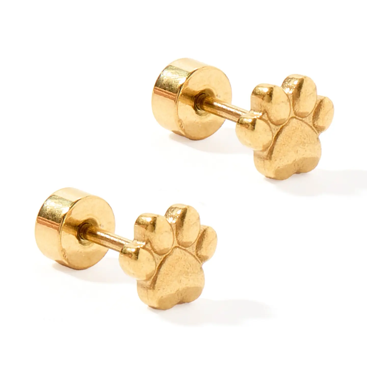 Gold Paw Print Screwback Stud Earrings