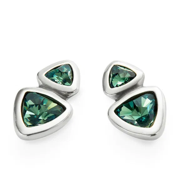 Silver Drop Earrings w/Two Green Crystals