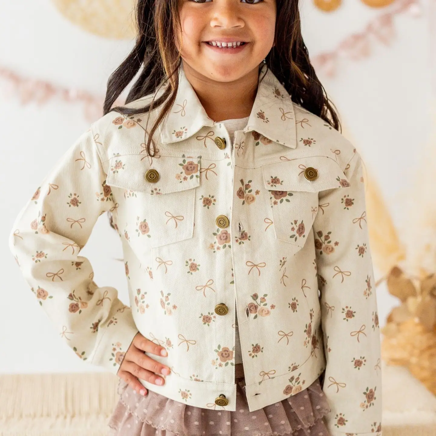 Mocha Floral Denim Jacket