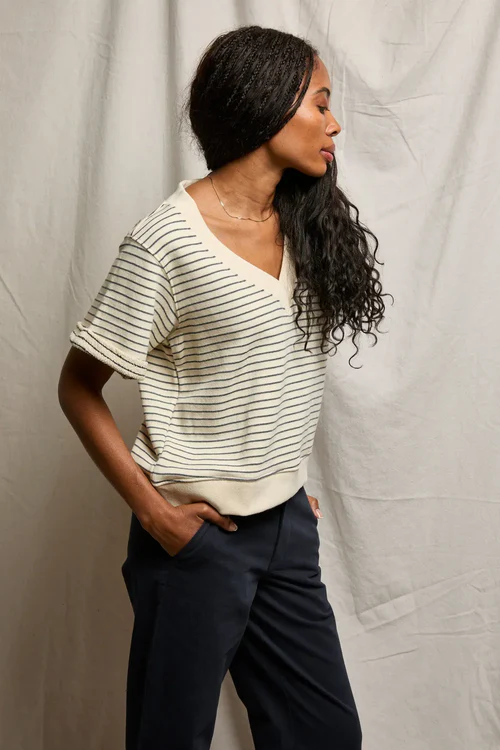 Natural/Charcoal Stripe Briggs French Terry SS Sweatshirt