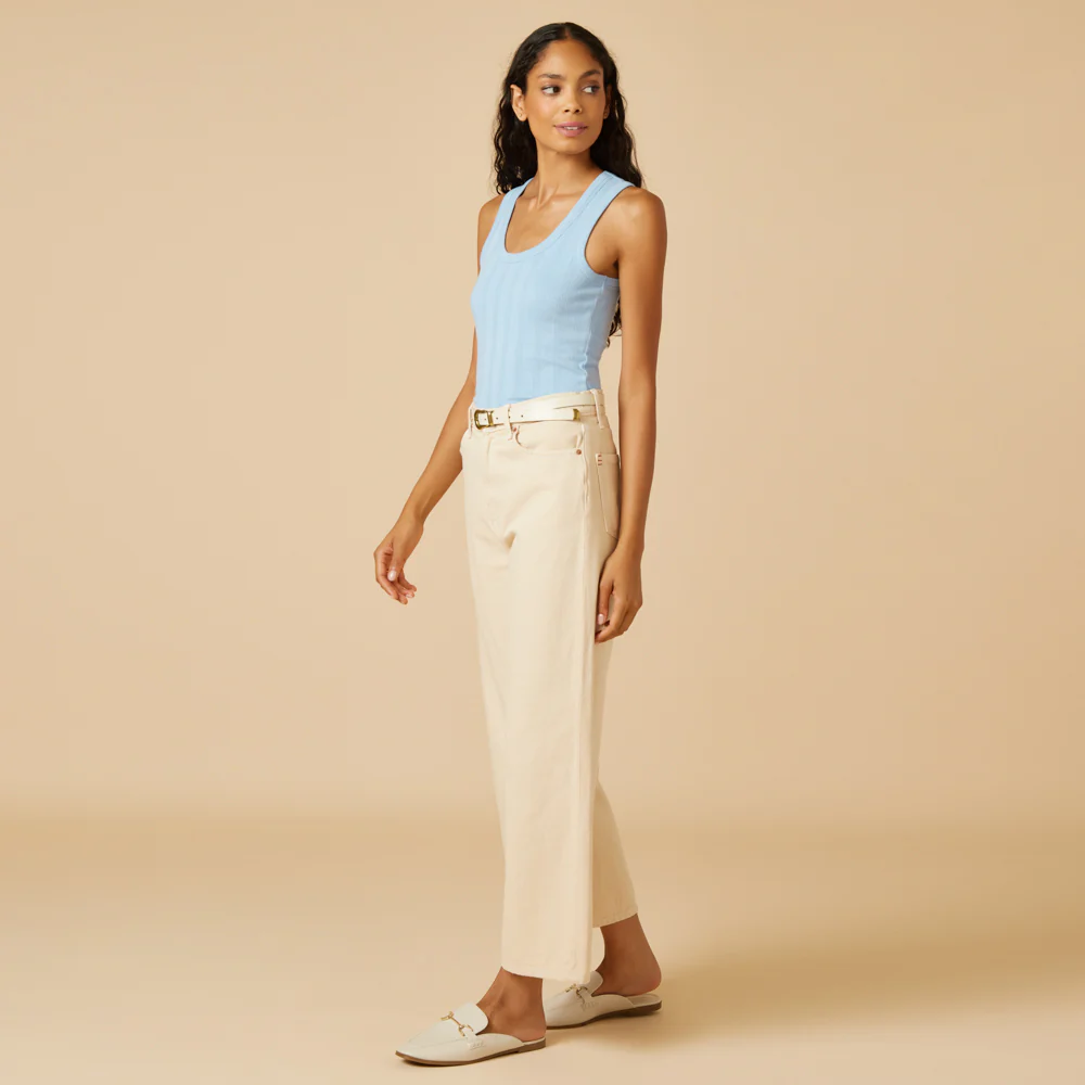Sky Blue Pointelle Tank with Shelf Bra