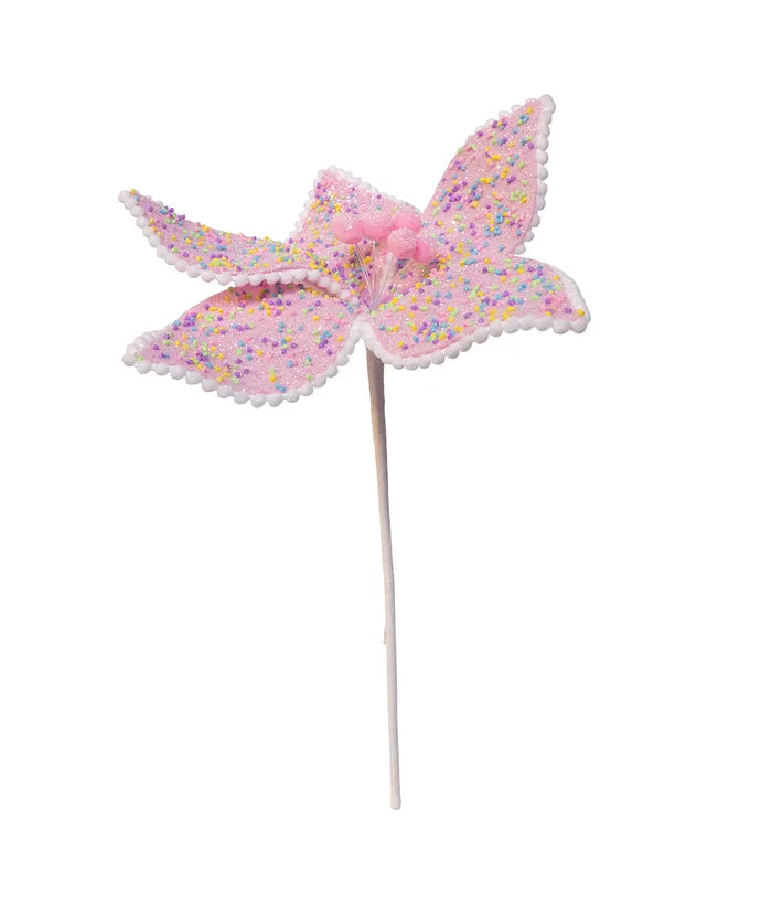 14" Soft Pink Poinsettia With Sprinkles Pick