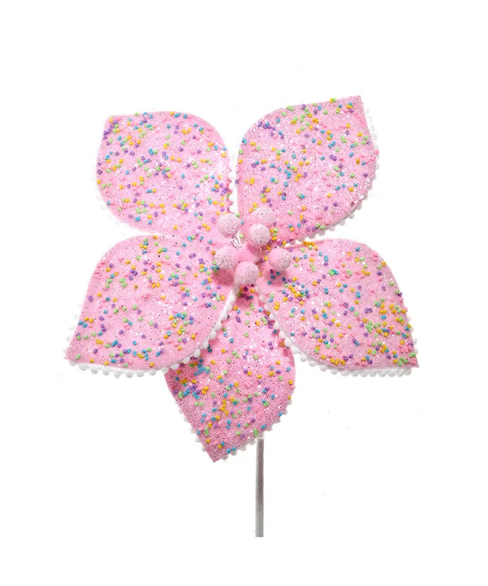 14" Soft Pink Poinsettia With Sprinkles Pick