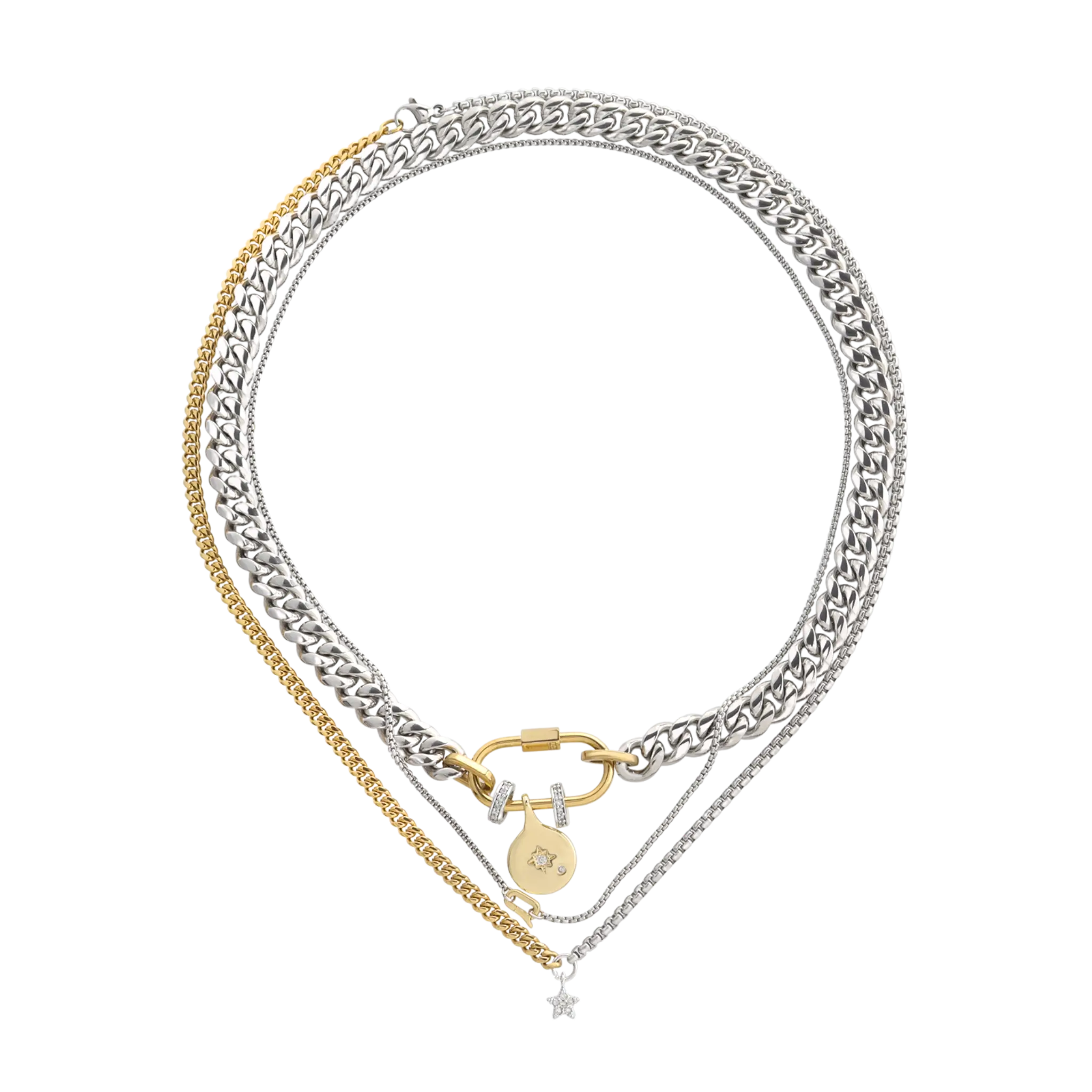 Sleek Carabiner Cosmic Layered Necklace Set