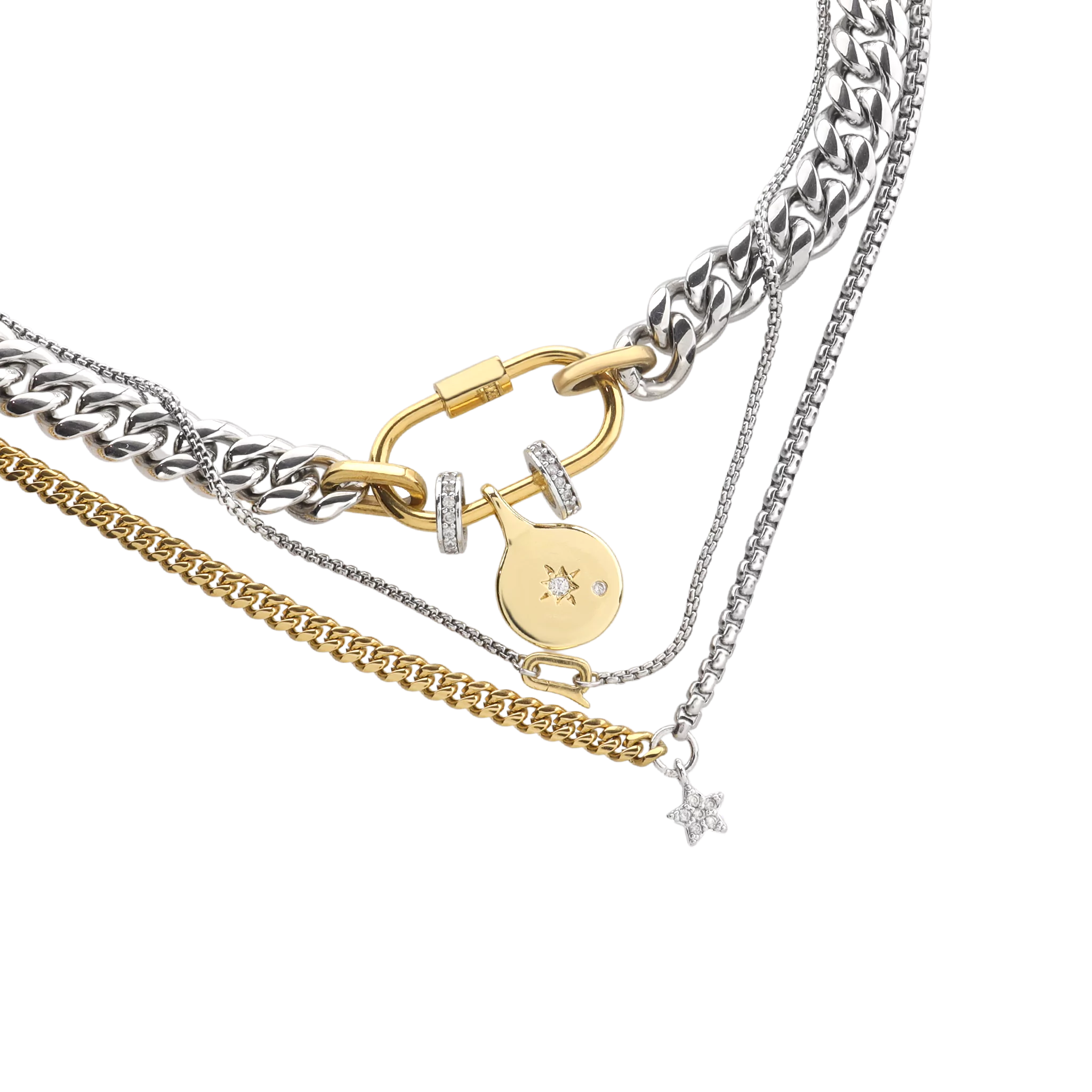 Sleek Carabiner Cosmic Layered Necklace Set