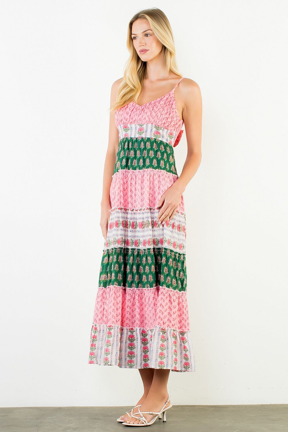 Julie Pink Stripe Tiered Maxi Dress
