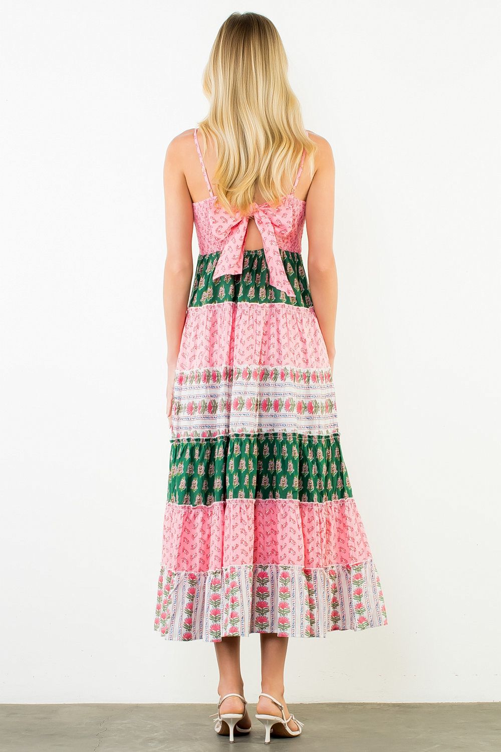 Julie Pink Stripe Tiered Maxi Dress