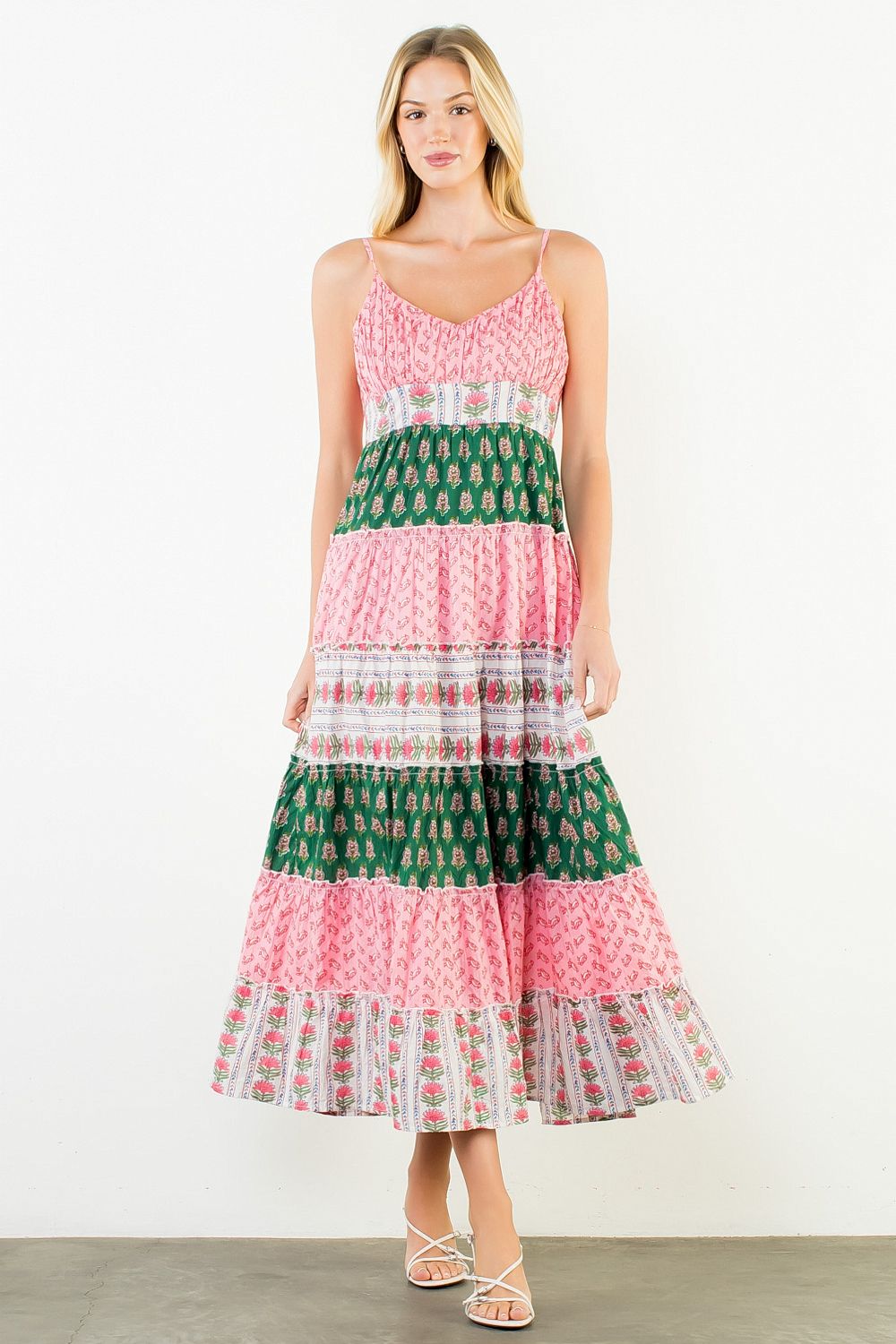 Julie Pink Stripe Tiered Maxi Dress