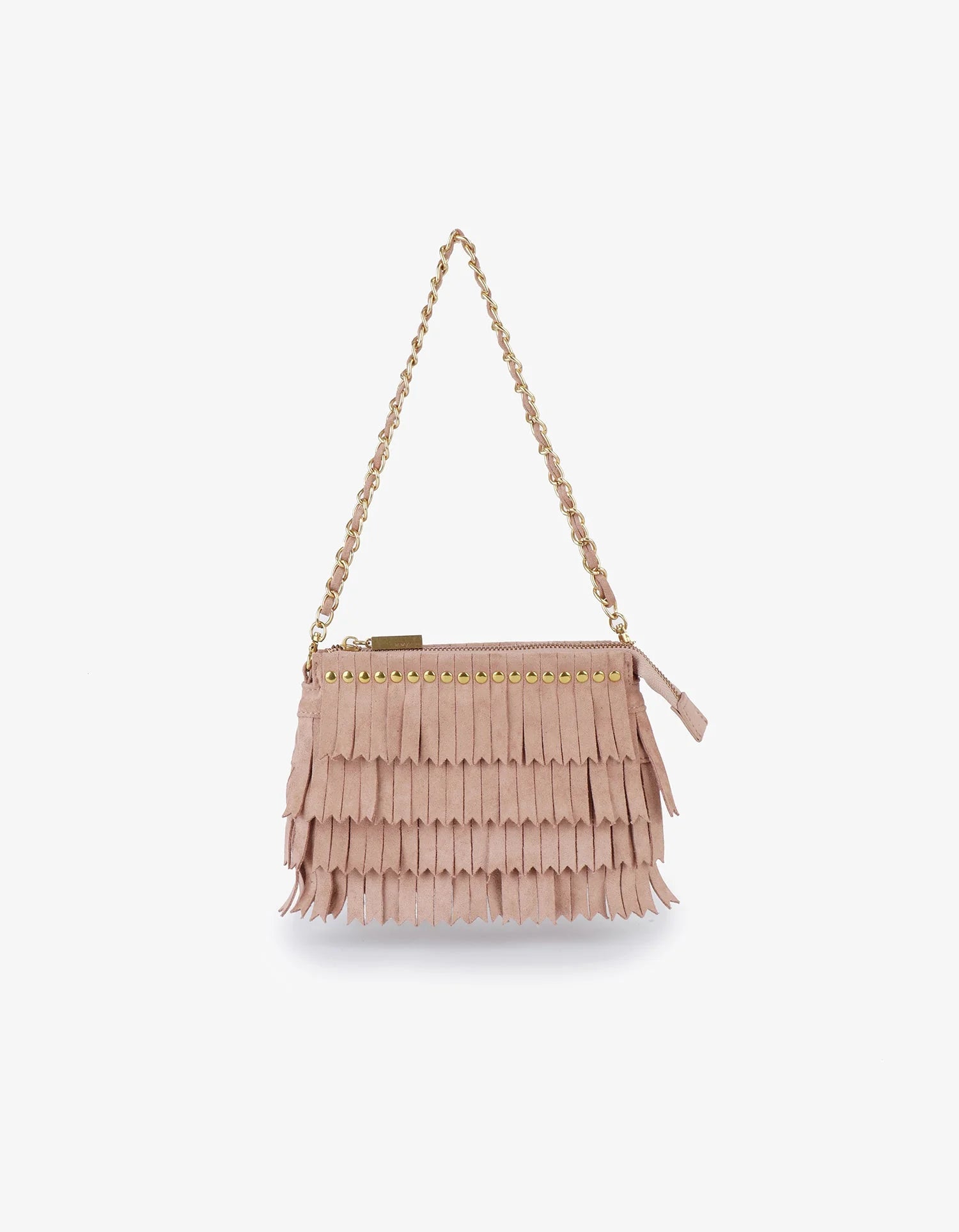 Vassel Fringe Clutch in Foundation Suede