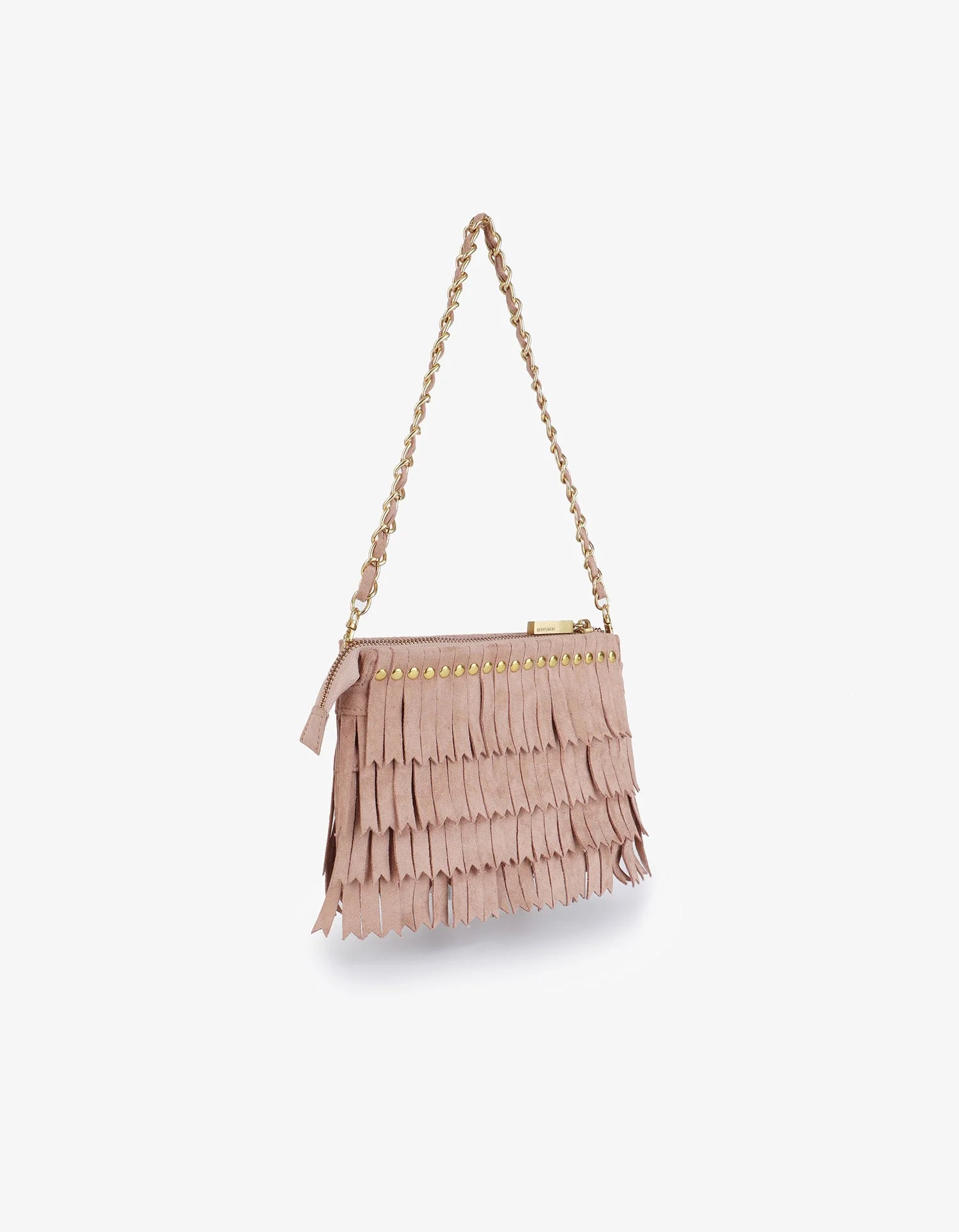 Vassel Fringe Clutch in Foundation Suede