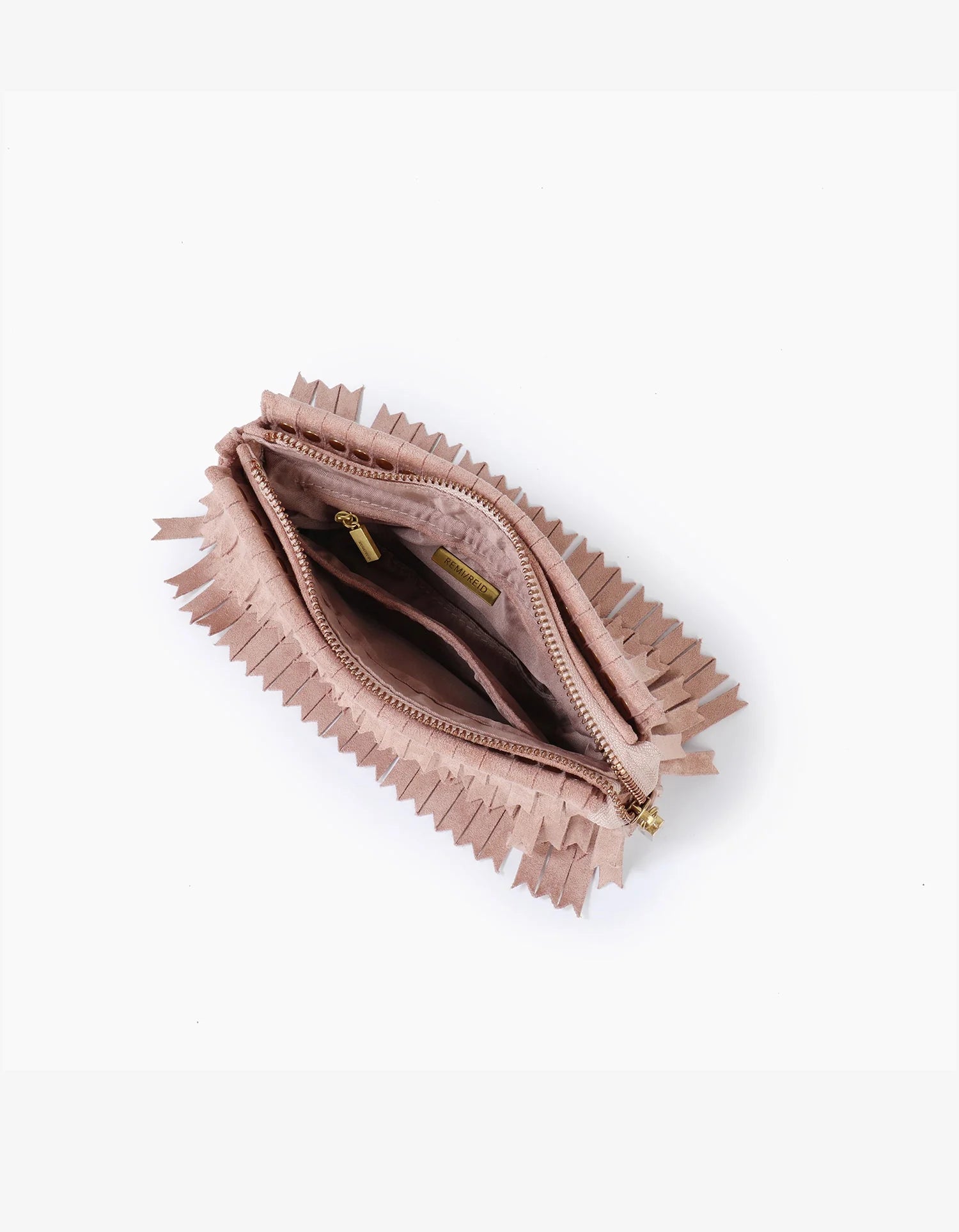 Vassel Fringe Clutch in Foundation Suede