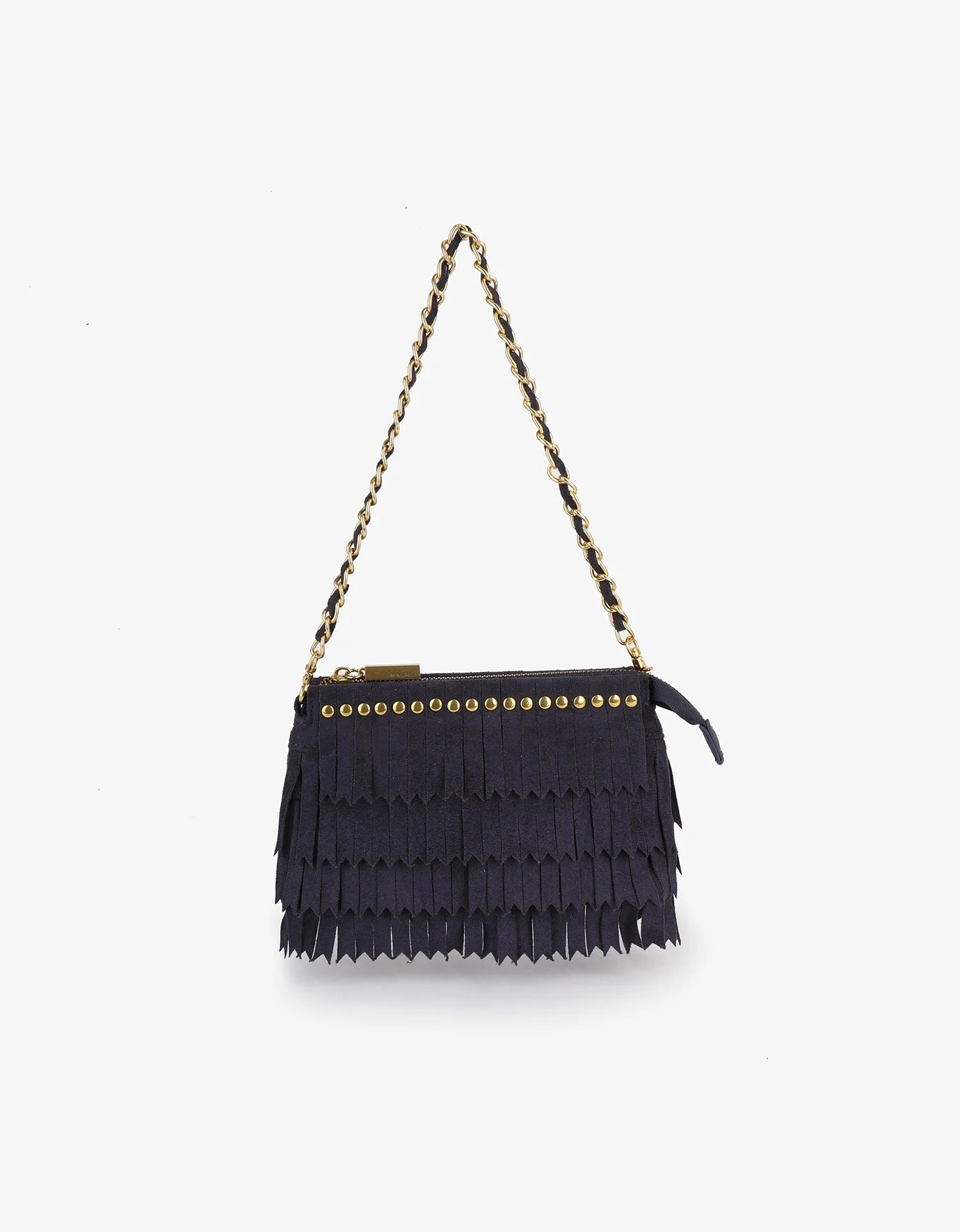 Vassel Fringe Clutch in Navy Suede