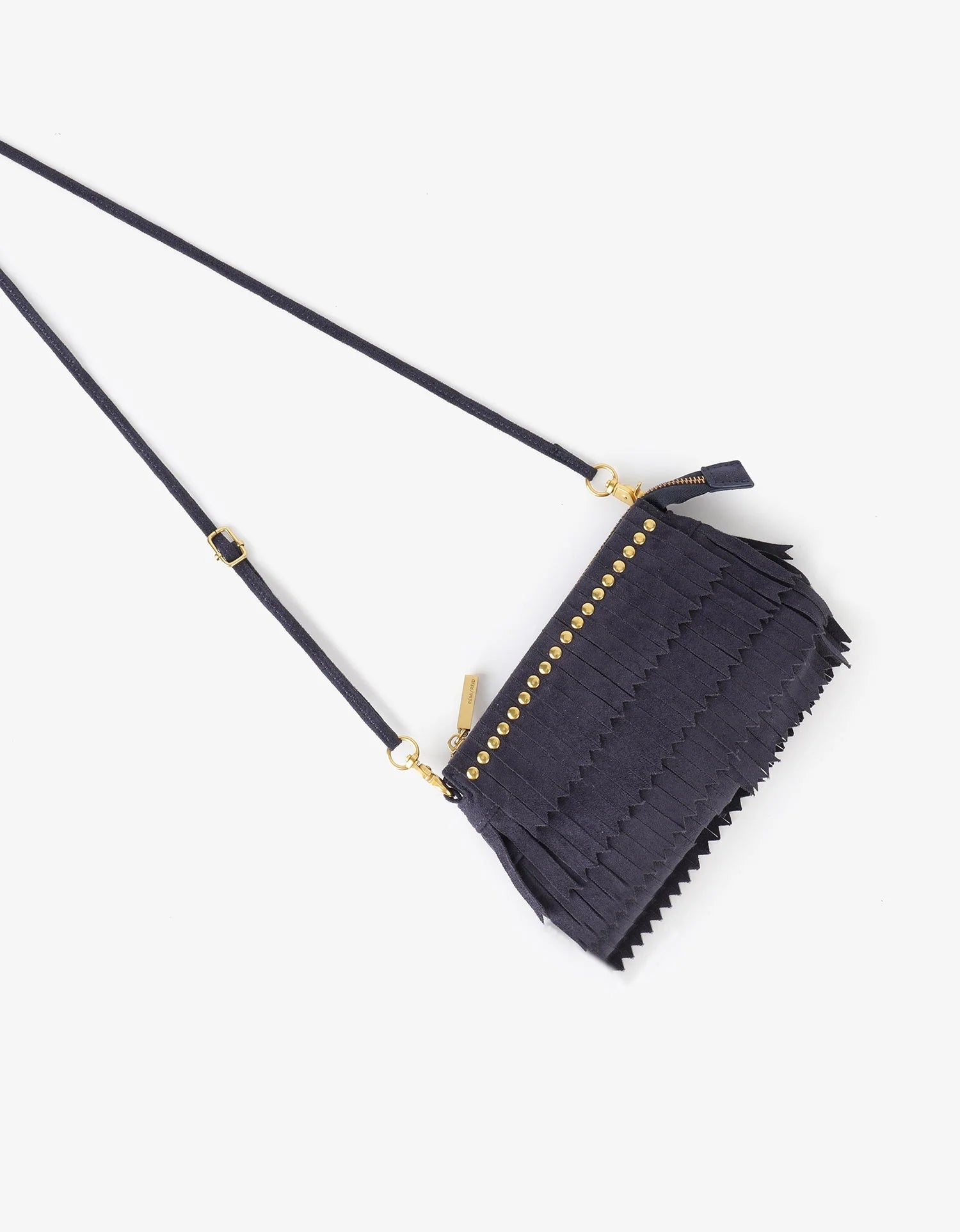 Vassel Fringe Clutch in Navy Suede