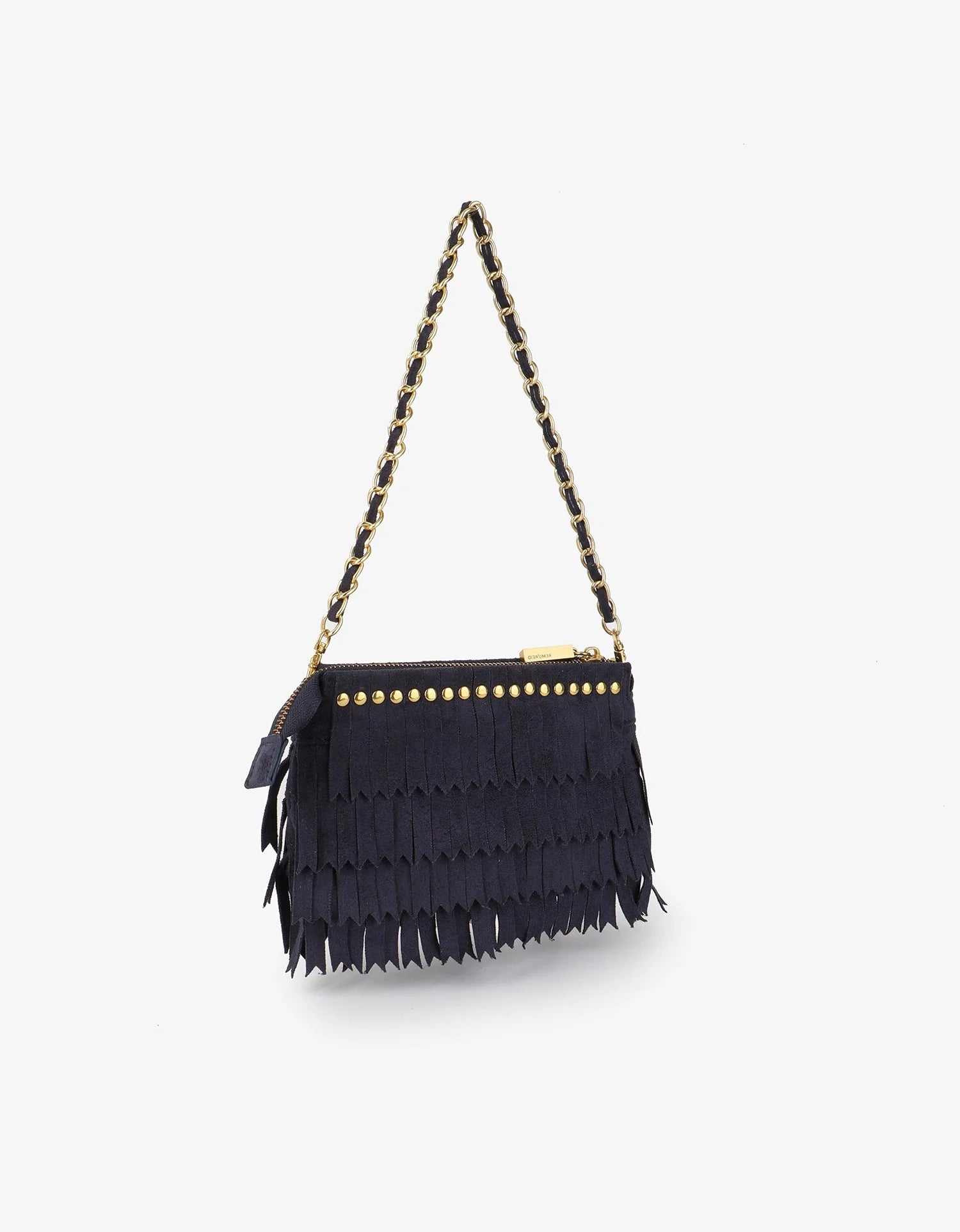 Vassel Fringe Clutch in Navy Suede