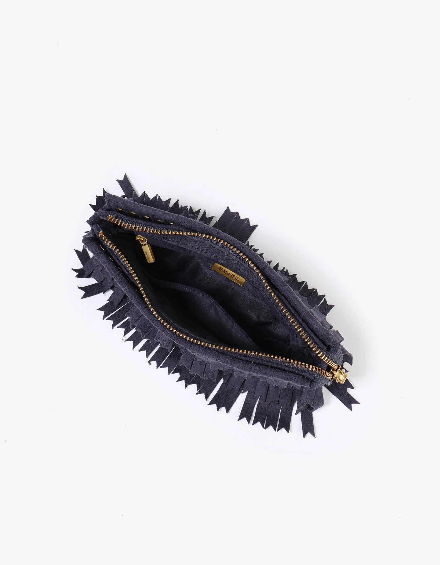 Vassel Fringe Clutch in Navy Suede