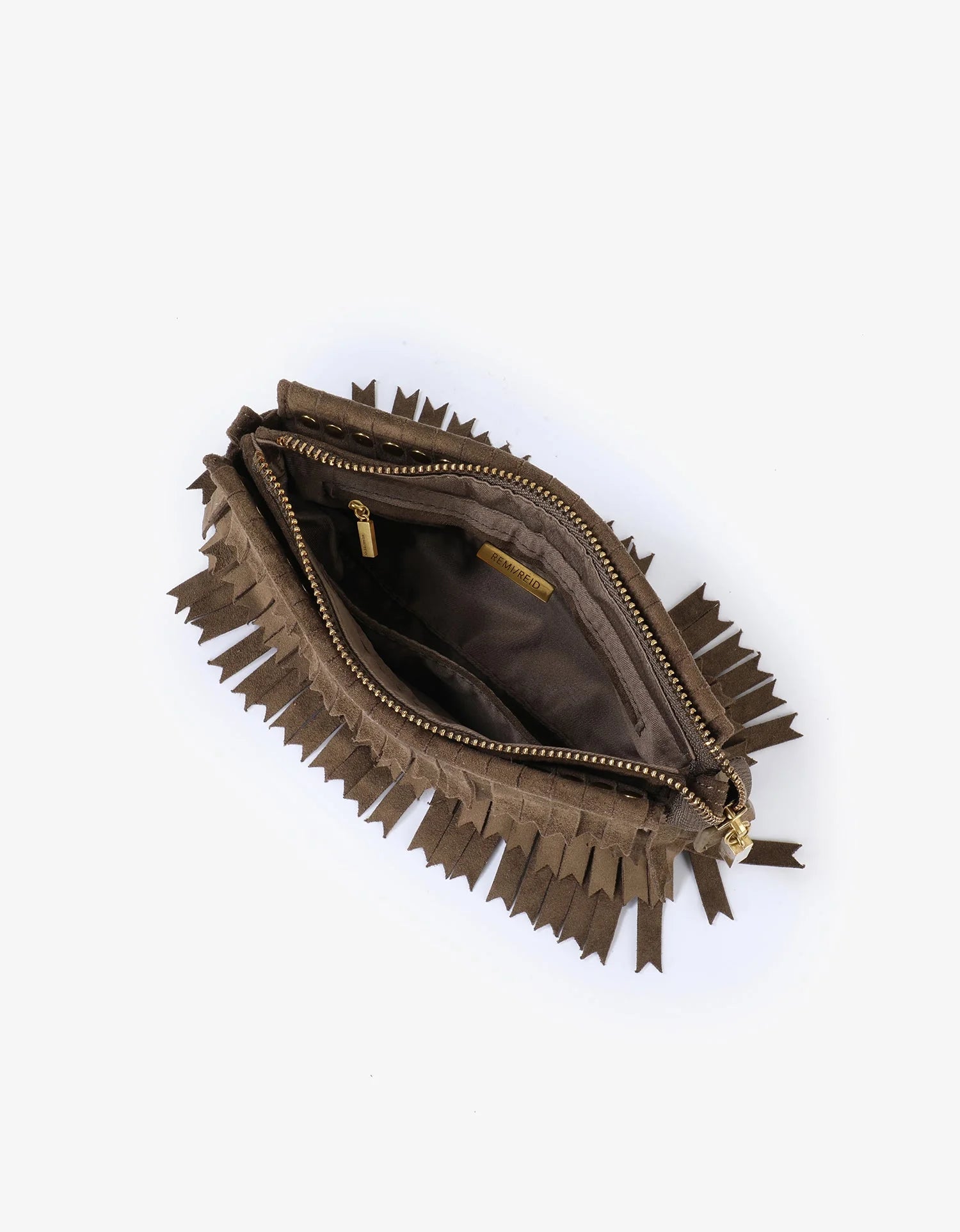 Vassel Fringe Clutch in Olive Suede