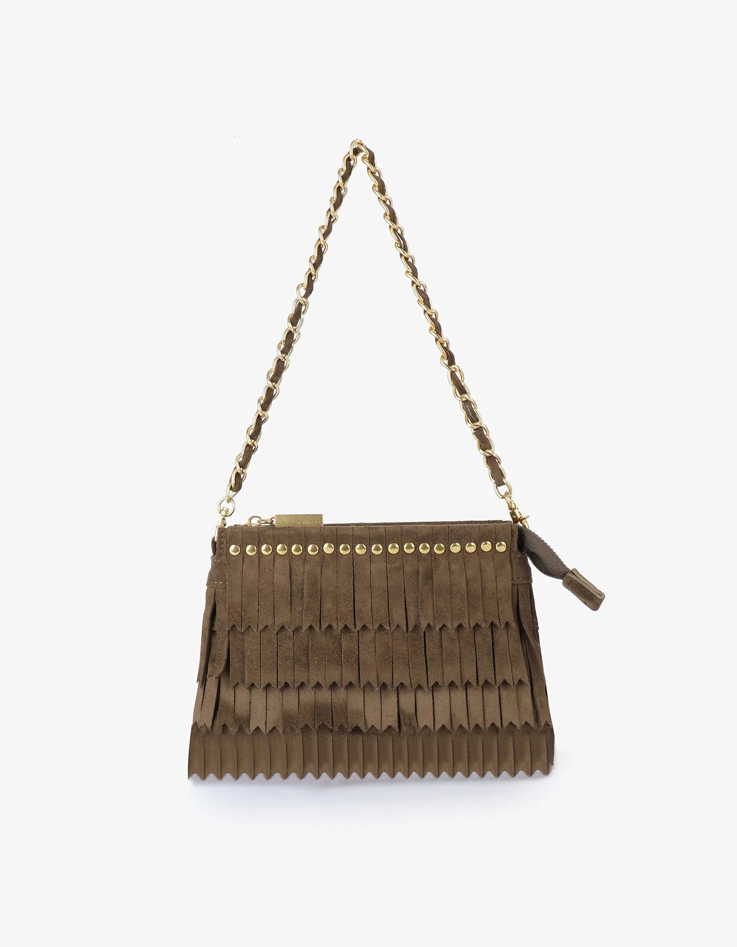 Vassel Fringe Clutch in Olive Suede