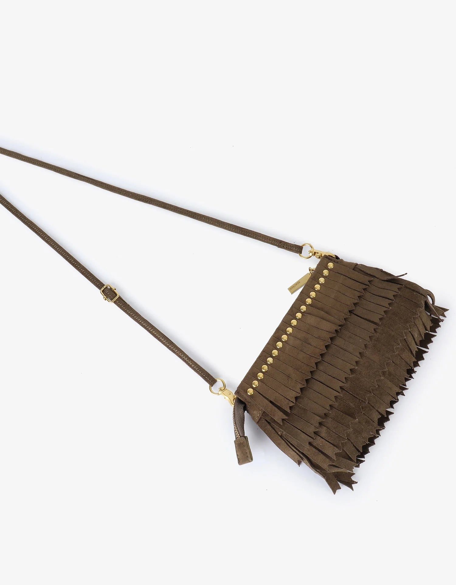 Vassel Fringe Clutch in Olive Suede